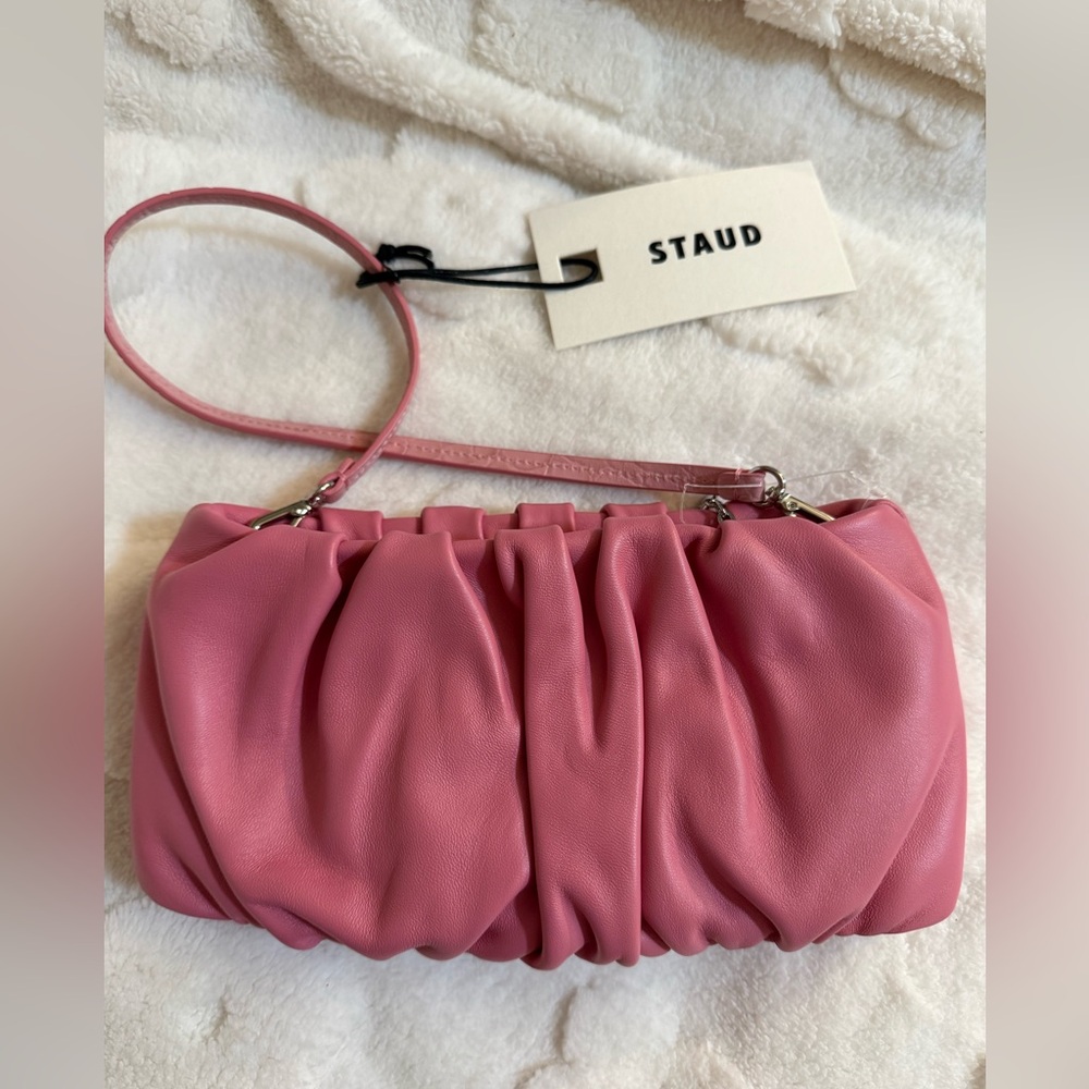 Staud leather bean bag pink NWT